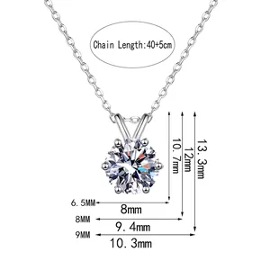 S925 Sterling Silber Moissanit Kette mit sechsgriffigem Hasenohr-Anhänger Maße