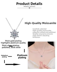 Macro detail of S925 silver snowflake necklace with moissanite and multi-layer plating