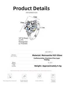 Detailed technical diagram showing 3.0ct oval moissanite ring dimensions and specifications