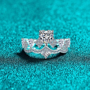 S925 Sterling Silver Moissanite Heart Crown Ring For Women Elegant Heart Zirconia Princess Wedding Jewelry Luxurious Ring