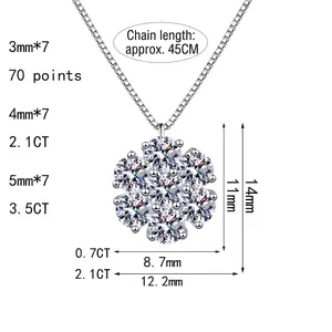 Elegant S925 sterling silver sunflower necklace with moissanite pendant in various sizes