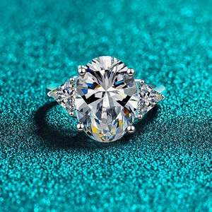 925 Sterling Silver Oval Moissanite Trillion Zirconia Three Stone Ring For Women Elegant Luxury Engagement Wedding Jewelry