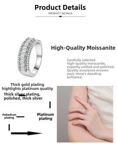 Detail view of the multi-layer plated S925 silver band with baguette-cut moissanite stones