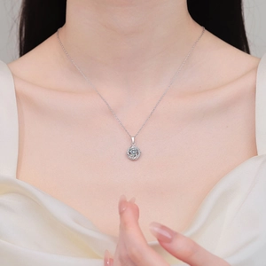 Elegant S925 sterling silver necklace with heart swirl pendant and moissanite stone