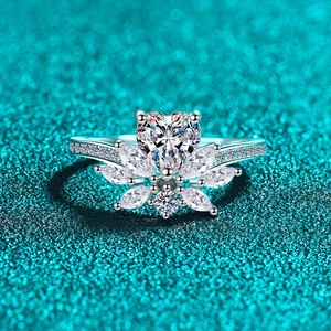 925 Sterling Silver Heart Moissanite Ring Elegant Floral Cluster Marquise Pave Set Wedding Engagement Finger Ring For Women