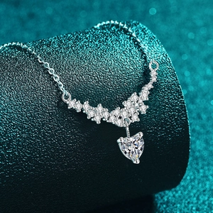 Elegant S925 sterling silver heart moissanite necklace with sparkling V-shaped diamond accents