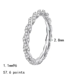 Bague torsadée en argent 925 avec moissanite, 96 diamants et largeur de bande 2,8 mm