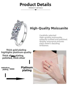 Macro view of S925 silver moissanite ring showing thick gold plating process details