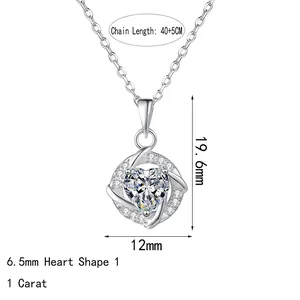 S925 sterling silver heart moissanite necklace with spiral pendant 40+5CM chain