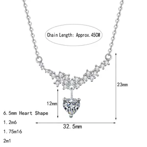S925 sterling silver heart necklace with moissanite stars and 45cm chain length