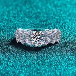 Luxueuse Bague en Moissanite Scintillante Argent Sterling 925 Plaqué Rhodium Zircone Cubique Ronde Forme de Fleur Bijoux Elégants pour Femme Cadeau