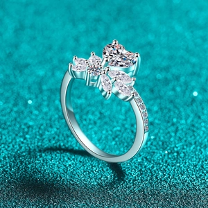 Exquisite S925 sterling silver ring with heart and marquise cut moissanite stones