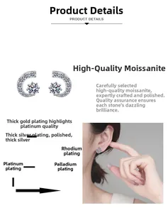Détail de boucles d'oreilles moissanite avec plaquage multicouche sur argent S925