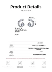 Fiche technique des boucles d'oreilles lune en moissanite et argent 925 avec dimensions