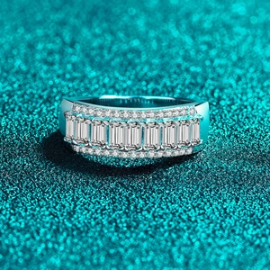 Luxury 925 Sterling Silver Moissanite Eternity Ring For Women Baguette Cut Sparkling Moissanite Engagement Wedding Band Jewelry