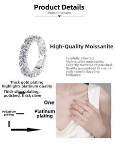 Detail of multi-layer plating on S925 silver moissanite ring with rectangle cut stones