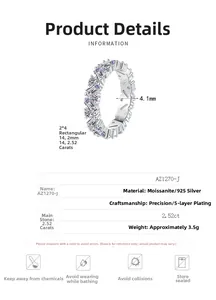Detailed size and material chart for S925 silver ring with 2.52ct moissanite stones