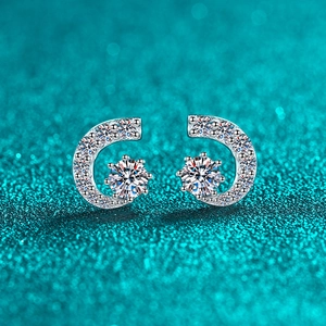 Boucles d'Oreilles Clous en Argent Sterling 925 Moissanite pour Femmes Tendance Croissant Lune Zirconia Bijoux Cadeau