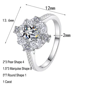 Exquisite S925 silver cluster ring with 1ct oval moissanite and pear-shaped accent diamonds