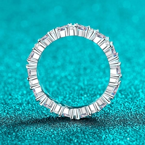 Elegant S925 sterling silver eternity ring with rectangular and round moissanite stones
