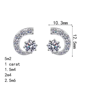 Boucles d'oreilles S925 argent moissanite en forme de croissant avec pierre de 1 carat
