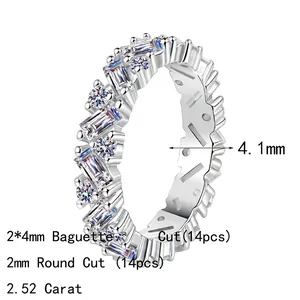 Elegant S925 sterling silver eternity ring with 2.52ct rectangular and round moissanite