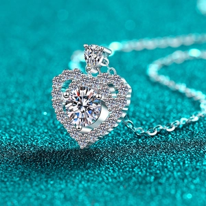 Sparkling S925 sterling silver heart necklace with moissanite center stone and halo design