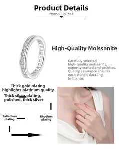 Detailed view of S925 silver moissanite eternity band showing multi-layer plating