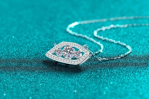 Gros plan du pendentif œil en argent 925 avec pavé de moissanite scintillante