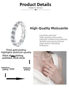 Vue détaillée de la bague en argent S925 moissanite montrant le placage et la pose