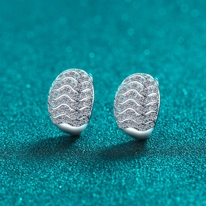 925 Sterling Silver Moissanite Hoop Earrings For Women Wave Pattern Pavé Setting Elegant Geometric Ear Buckle Jewelry Gift