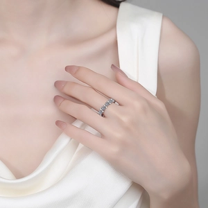 Elegant S925 sterling silver moissanite eternity ring with pavé stones for women