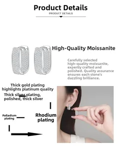 Detailed view of S925 silver moissanite earrings with multi-layer gold plating process