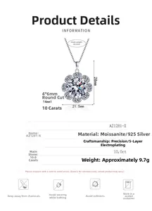 Detail showing 925 silver sunflower pendant with 10ct moissanite and size measurements
