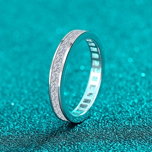 S925 sterling silver eternity ring featuring princess cut moissanite stones in a full band