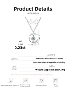 Detailed view of S925 sterling silver crescent pendant with 0.23ct moissanite gemstone