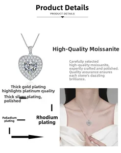 Vue détaillée du collier coeur en argent S925 avec pendentif moissanite sur un mannequin