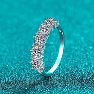 Elegant S925 sterling silver ring with oval moissanite stones and brilliant pavé finish