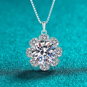 925 Sterling Silver Moissanite Sunflower Pendant Necklace Luxury Zirconia Flower Necklace With GRA Certificate For Women Jewelry