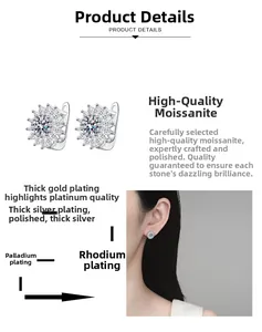 Detail showing S925 sterling silver maple leaf moissanite earrings with premium plating