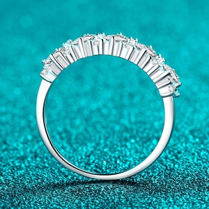 Elegant S925 sterling silver moissanite row ring with classic claw setting for women