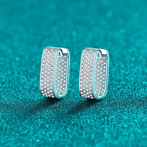 925 Sterling Silver Moissanite Huggie Hoop Earrings For Women Luxurious Rectangular Pave Moissanite Stud Earrings With GRA Certificate Gift Box