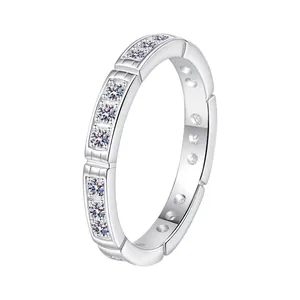 S925 sterling silver moissanite ring featuring a 2.7mm bamboo joint design with crystals
