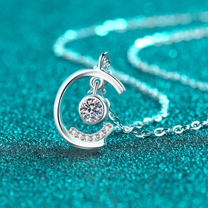 Exquisite S925 sterling silver moissanite necklace with a C-shaped dancing stone pendant