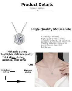 Detailed view of S925 silver hexagonal moissanite necklace showing plating layers and fit