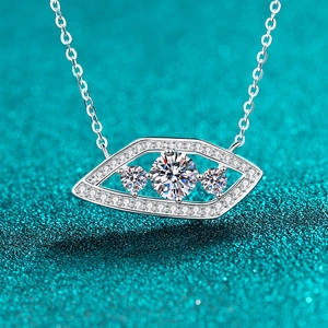 Collier Pendentif Mauvais Œil en Argent Sterling S925 Moissanite Géométrique Zirconia Incrusté Chaîne Bijoux pour Femme