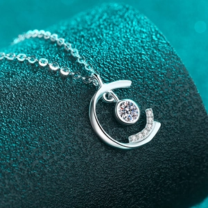 Exquisite S925 sterling silver moissanite necklace with a dancing C-shaped pendant for women