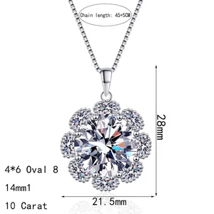 Luxurious S925 sterling silver sunflower pendant necklace with 10ct moissanite centerpiece