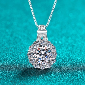 Collier Pendentif Halo de Tournesol en Argent Sterling 925 Moissanite Zirconia pour Femme Luxe Pierre Ronde Chaîne de Boîte Bijoux Cadeau