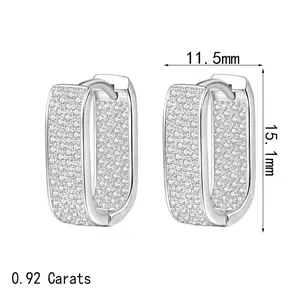 Luxurious S925 sterling silver rectangular moissanite hoop earrings, size 11.5mm x 15.1mm